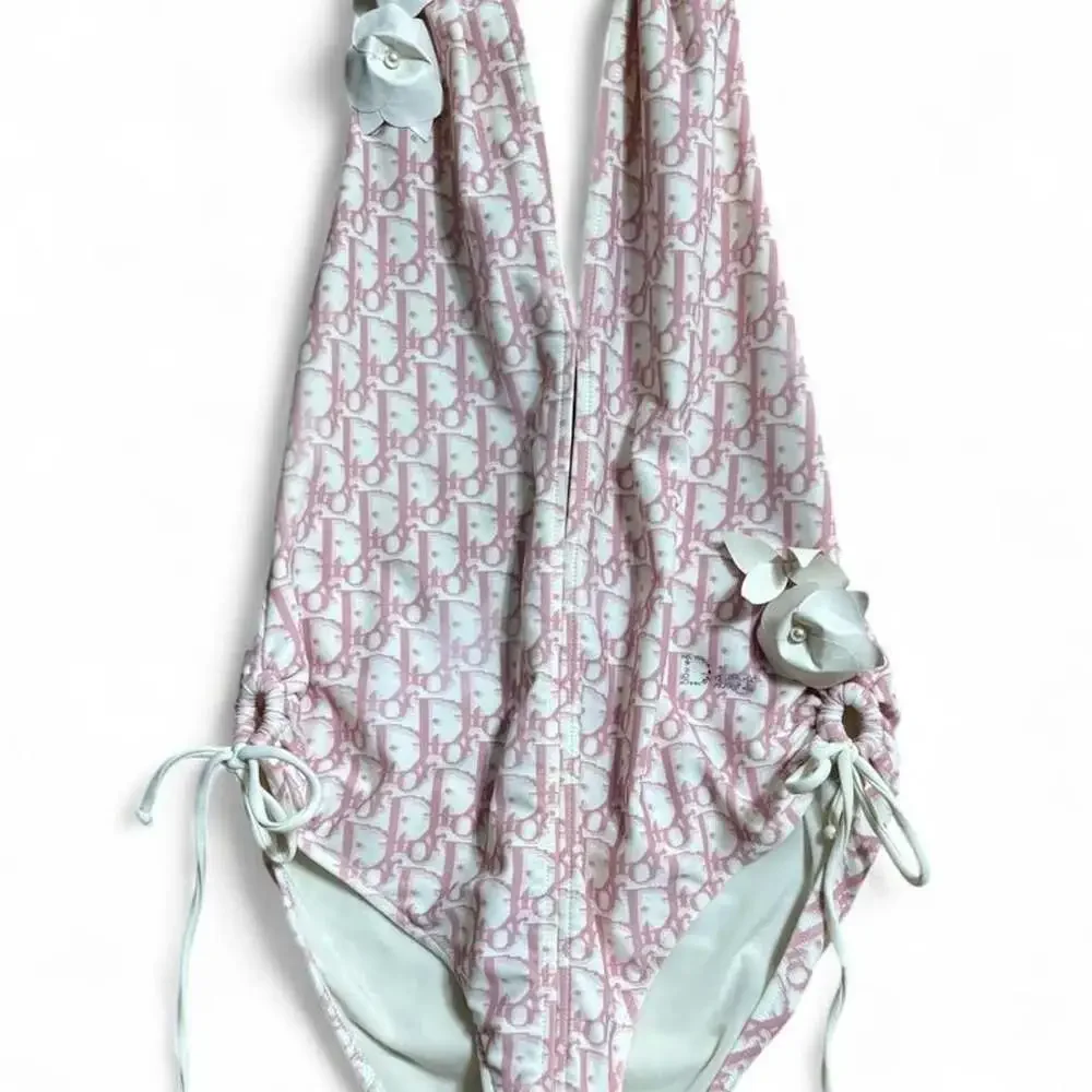 Christian Dior Vintage Pink Trotter Monogram One-Piece Swimsuit 8